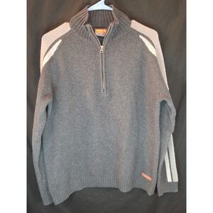 Merrell Men's M/M Gray‎ Quarter Zip Knit Sweater with Stripe Detail